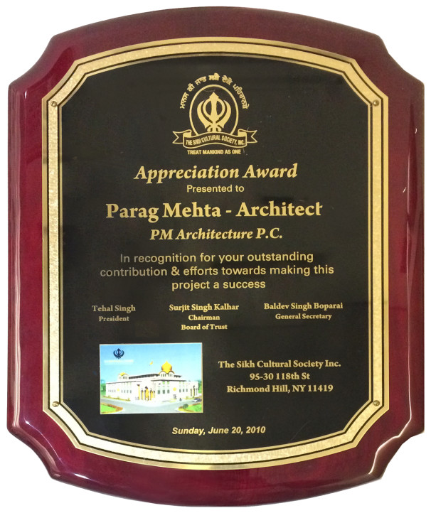 The Sikh Cultural Society Inc.: Appreciation Award – June 20, 2010